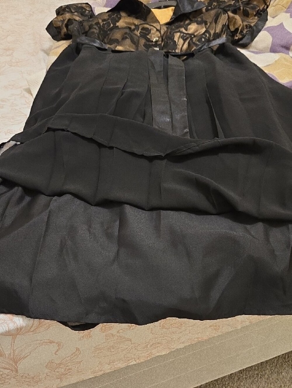 Dress Barn Gold Floral Jacquard & Black Midi Dress with Satin Tie - Picture 4 of 4